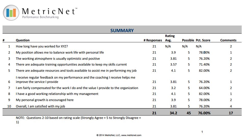 Sample Agent Job Satisfaction Survey Metricnet Performance